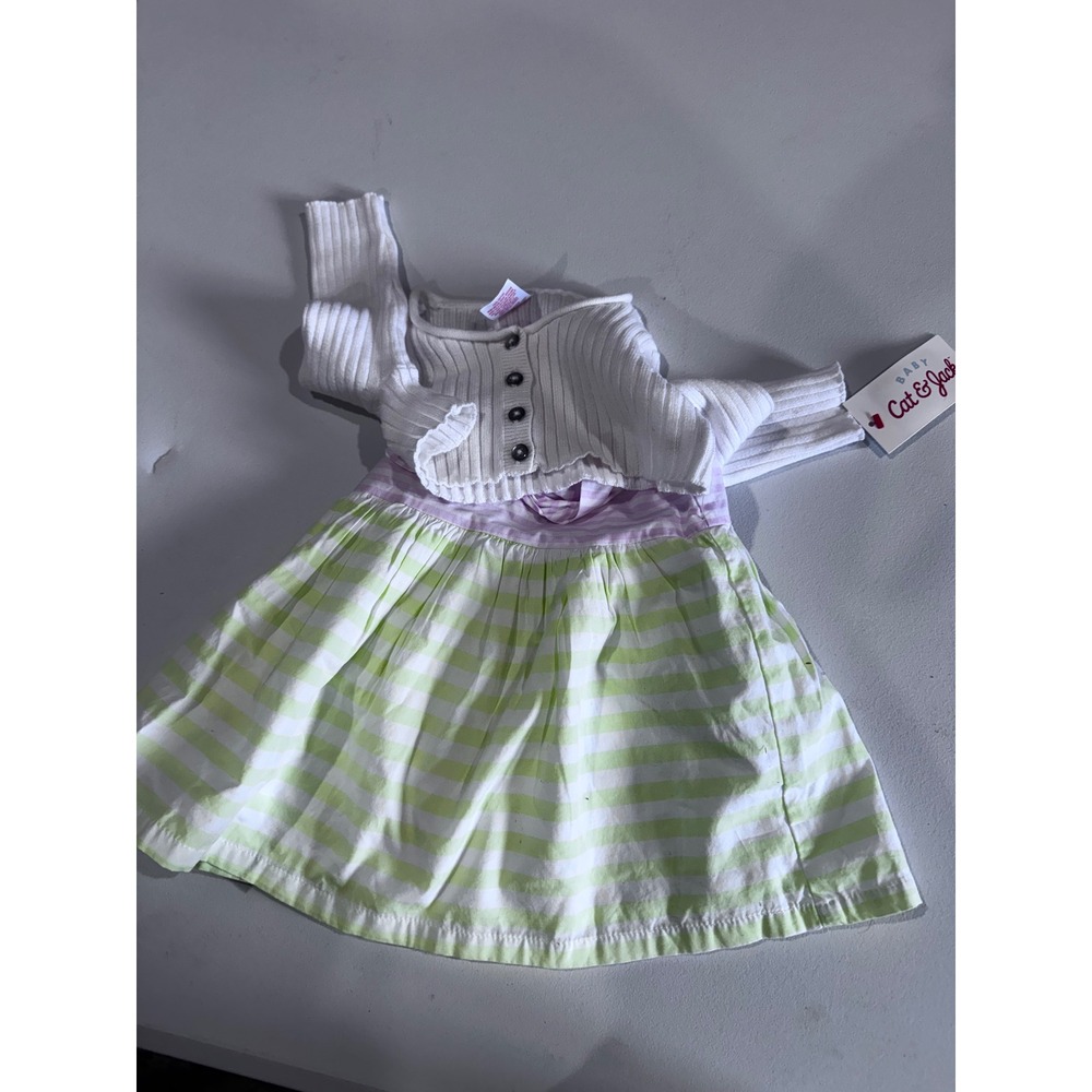 Cat & Jack Baby Girls 3-Piece Dress and Cardigan Set Green White Purple 3-6M